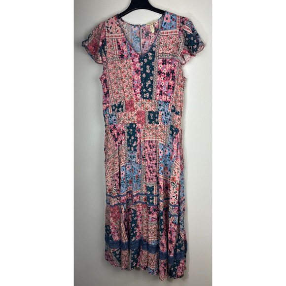 Matilda Jane Wildlife Maxi Dress Pink Teal Floral Boho Patchwork Women's Size XL - Picture 2 of 15
